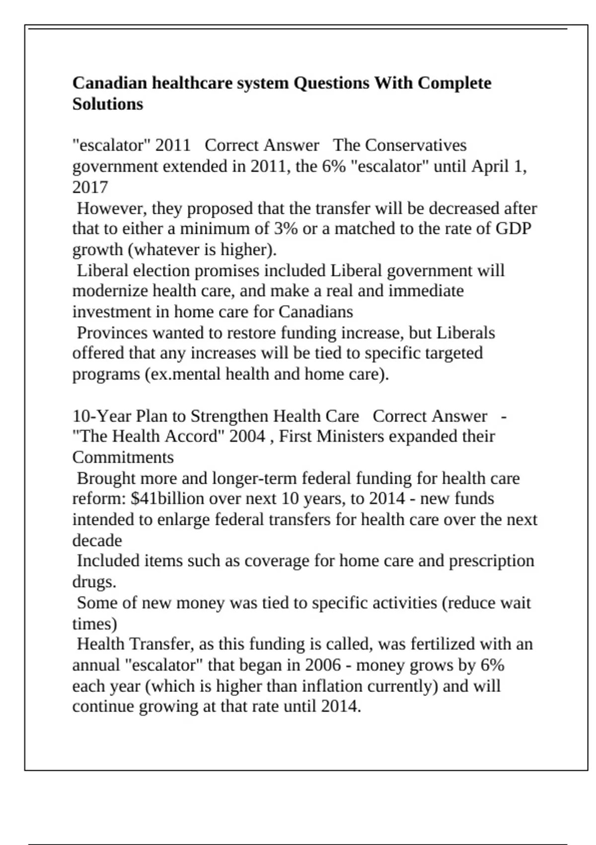 Canadian healthcare system Questions With Complete Solutions - Canadian ...