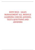 D099 WGU - SALES MANAGEMENT ALL MODULE LEARNING CHECKS&comma; QUIZZES&comma; TESTS QUESTIONS AND ANSWERS