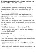 Certified Mobile Crane Operator Prep Test 100&percnt; Correct Answers Verified Latest 2024 Version
