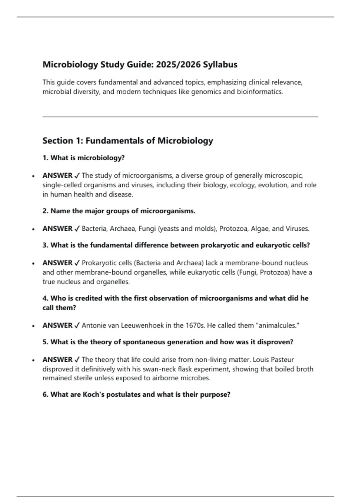 Microbiology Study Guide: 2025/2026 Syllabus - Microbiology - Stuvia US