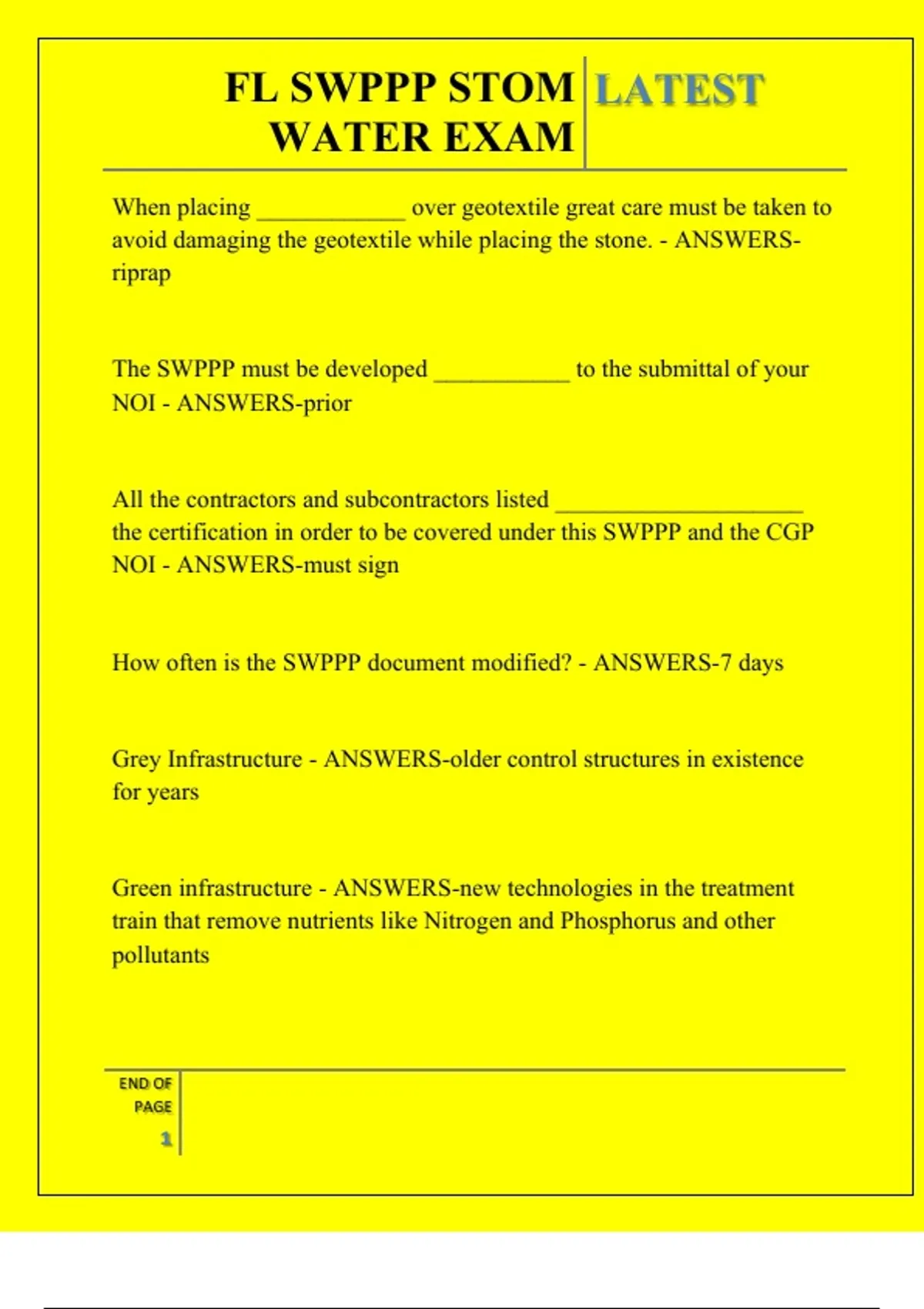 FL SWPPP STOM WATER EXAM QUESTIONS AND ANSWERS 2025 - FL SWPPP STOM ...