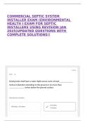 COMMERCIAL SEPTIC SYSTEM INSTALLER EXAM &lpar;ENVIRONMENTAL HEALTH I EXAM FOR SEPTIC INSTALLERS USING REVISION JAN 2025&rpar;UPDATED QUESTIONS WITH COMPLETE SOLUTIONS&excl;&excl;