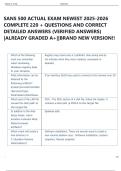 SANS 500 ACTUAL EXAM NEWEST 2025-2026  COMPLETE 220 &plus; QUESTIONS AND CORRECT  DETAILED ANSWERS &lpar;VERIFIED ANSWERS&rpar;  &vert;ALREADY GRADED A&plus;&vert;&vert;BRAND NEW VERSION&excl;&excl; 