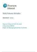 Pearson Edexcel GCE AS Level in Business &lpar;8BSO&rpar; Paper 02 Managing Business Activities mark scheme may 2025 