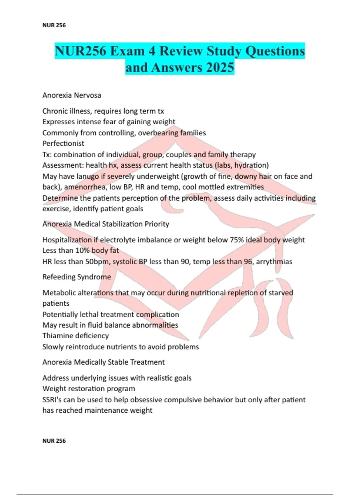 NUR256 Exam 4 Review Study Questions and Answers 2025 - NUR 256 NUR256 ...
