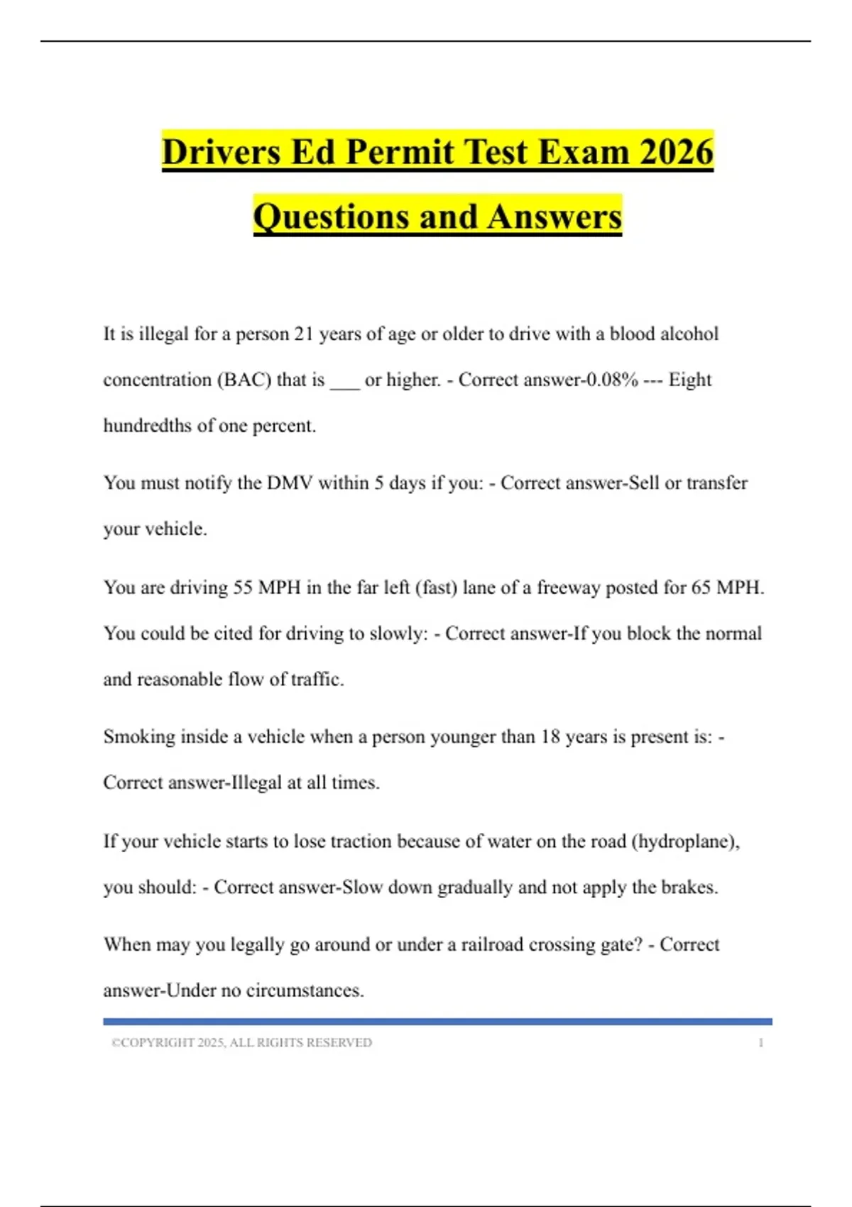 Drivers Ed Permit Test Exam 2026 Questions and Answers - Wisconsin ...