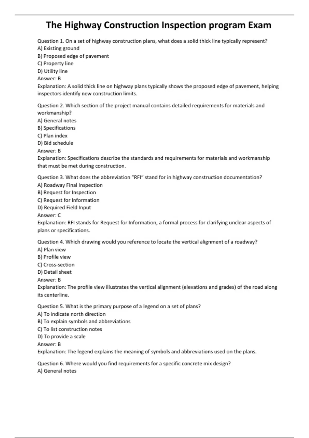 Highways Inspection Checklist The Highway Construction Inspection program Exam - Computer - Stuvia US