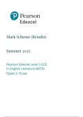 Pearson Edexcel level 3 GCE in English Literature &lpar;8ETO&rpar;Paper 2&colon;Prose mark scheme june 2025  8ETO&sol;02
