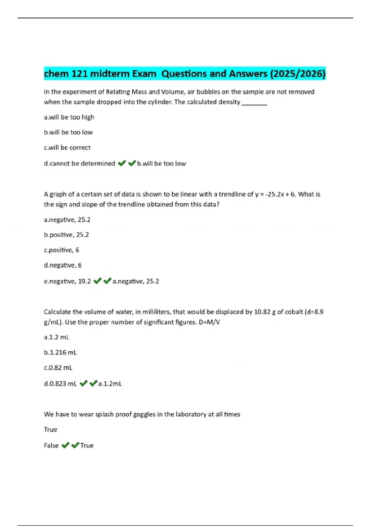 chem 121 midterm Exam Questions and Answers (2025/2026) - CHEM 121 ...