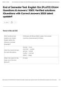 End of Semester Test&colon; English 12A &lpar;PLATO&rpar; EXAM Questions & Answers &vert; 100&percnt; Verified solutions &vert;Questions with Correct Answers 2025 latest update&excl;&excl;