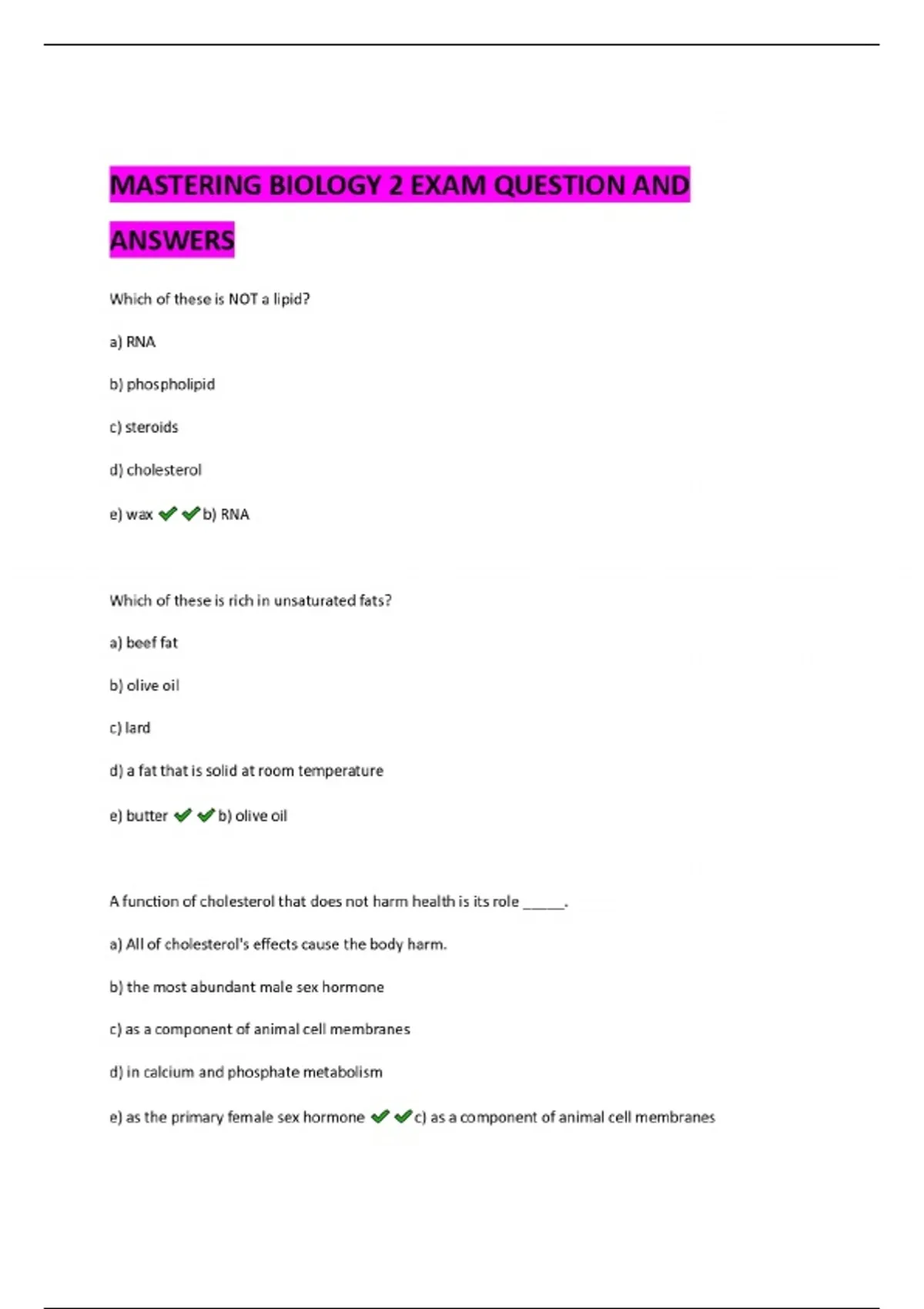 MASTERING BIOLOGY 2 EXAM QUESTION AND ANSWERS - MASTERING BIOLOGY ...