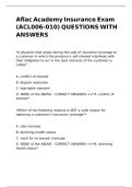Aflac Academy Insurance Exam &lpar;ACL006-010&rpar; QUESTIONS WITH ANSWERS
