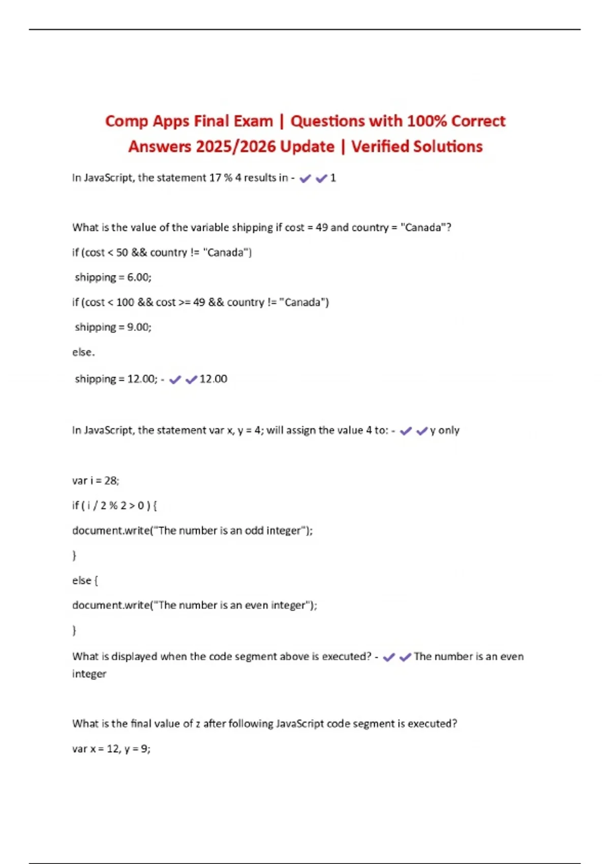 Comp Apps Final Exam | Questions with 100% Correct Answers 2025/2026 ...