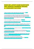 SANS 500 LATEST EXAM QUESTIONS AND VERIFIED ANSWERS GRADED A&plus; ASSSURED SUCCESS