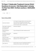 TX Class C Wastewater Treatment License EXAM Questions & Answers&comma; Well Elaborated &vert; Already Verified Test &vert;100&percnt; Verified solutions &vert; 20252026 Latest&excl;&excl;