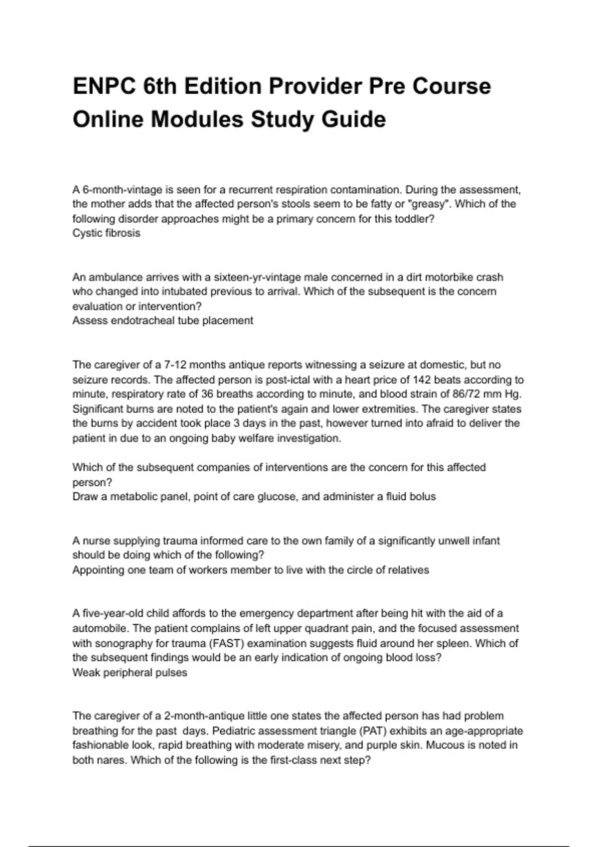 ENPC 6th Edition Provider Pre Course Online Modules Study Guide NEWEST ...