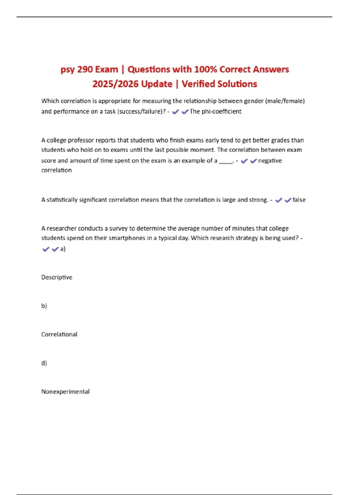 psy 290 Exam | Questions with 100% Correct Answers 2025/2026 Update ...