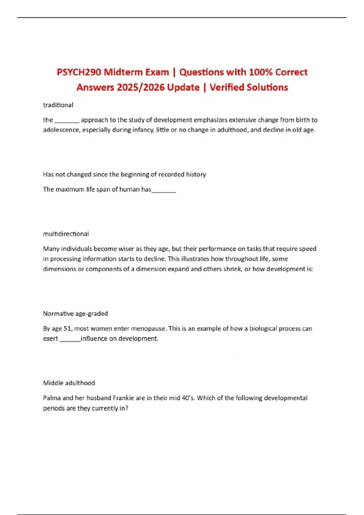 Psych 290 Midterm Exam | Questions with 100% Correct Answers 2025/2026 ...