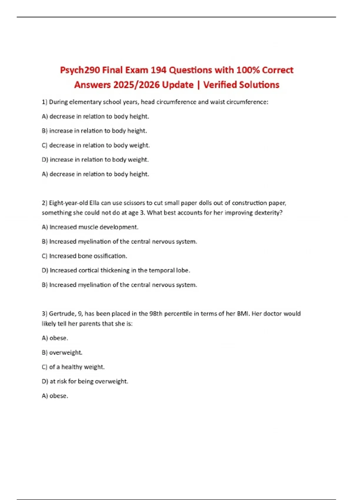 Psych290 Final Exam 194 Questions with 100% Correct Answers 2025/2026 ...