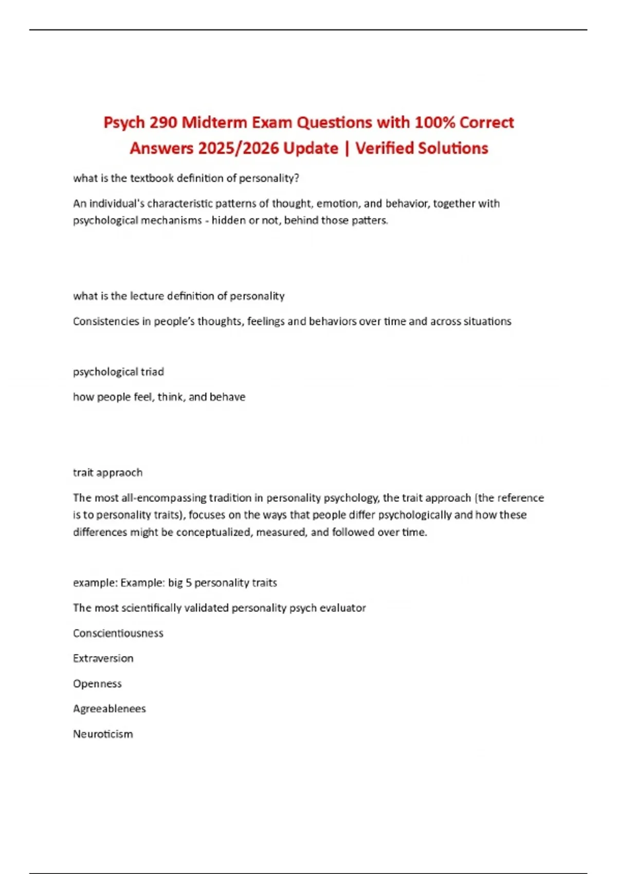 Psych 290 Midterm Exam Questions with 100% Correct Answers 2025/2026 ...