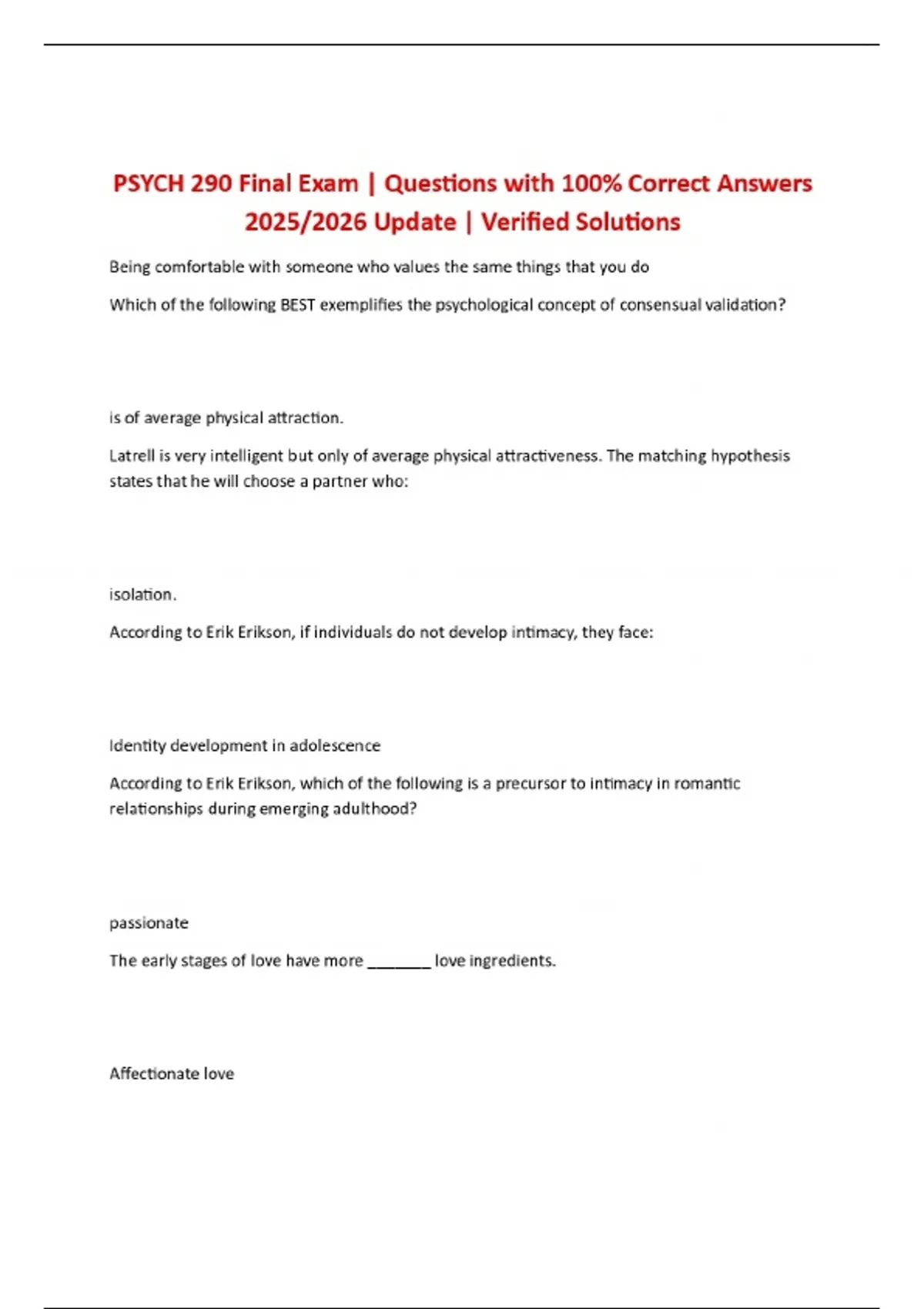 PSYCH 290 Final Exam | Questions with 100% Correct Answers 2025/2026 ...