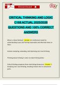 CRITICAL THINKING AND LOGIC C168 ACTUAL 2025&sol;2026 QUESTIONS AND 100&percnt; CORRECT ANSWERS