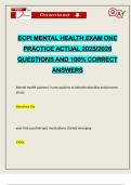 ECPI MENTAL HEALTH EXAM ONE PRACTICE ACTUAL 2025&sol;2026 QUESTIONS AND 100&percnt; CORRECT ANSWERS