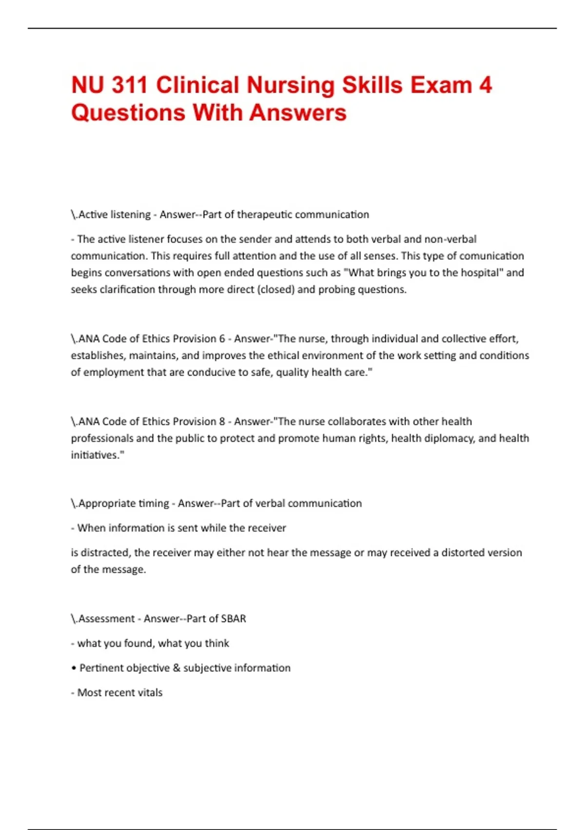 NU 311 Clinical Nursing Skills Exam 4 Questions With Answers - NU 311 ...