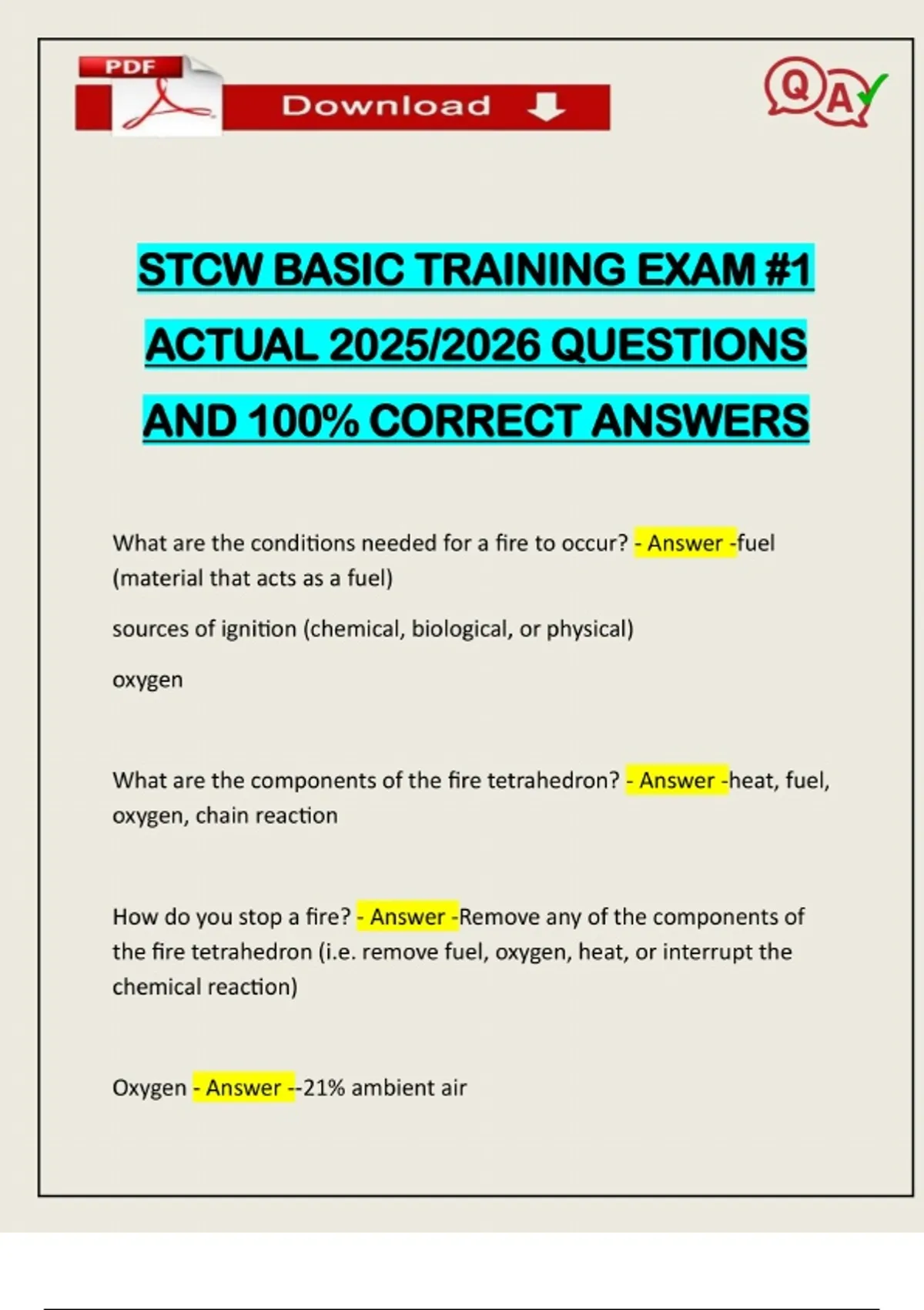 Stcw Basic Trainning Notes STCW BASIC TRAINING EXAM #1 ACTUAL 2025/2026 QUESTIONS AND 100% CORRECT ...