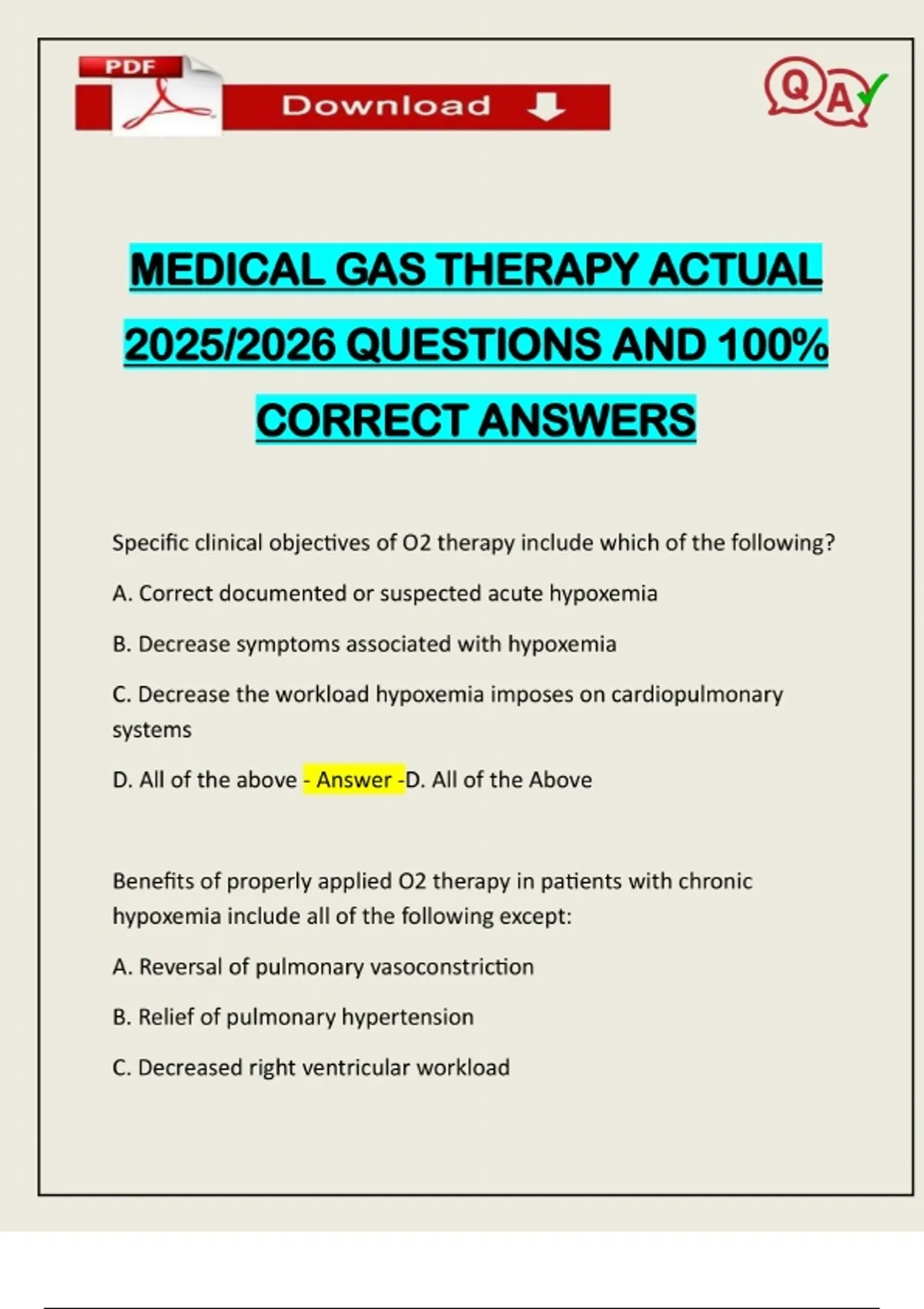 MEDICAL GAS THERAPY ACTUAL 2025/2026 QUESTIONS AND 100% CORRECT ANSWERS ...