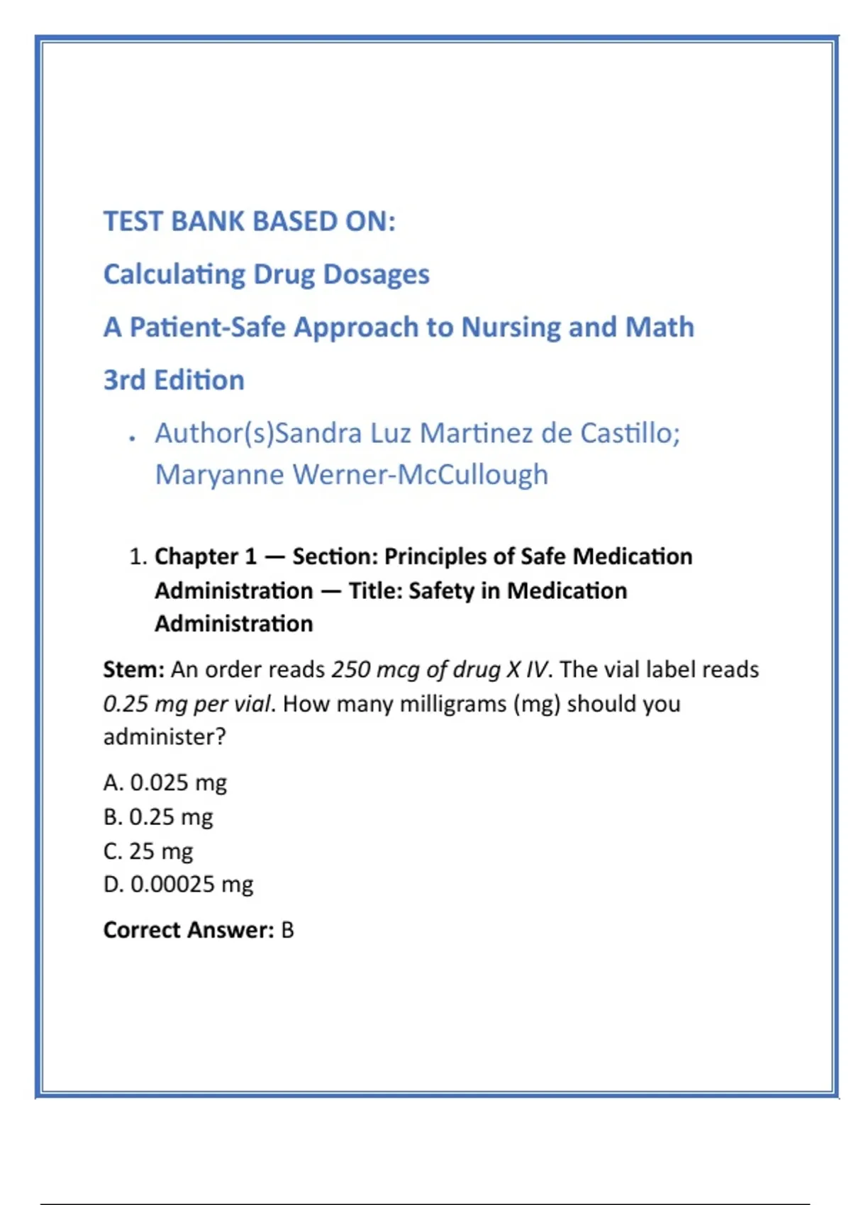 Chapter-by-Chapter Test Bank for Calculating Drug Dosages 3rd Ed ...