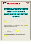 BARBER PRACTICE STATE BOARD EXAM ACTUAL 2025&sol;2026 QUESTIONS AND 100&percnt; CORRECT ANSWERS