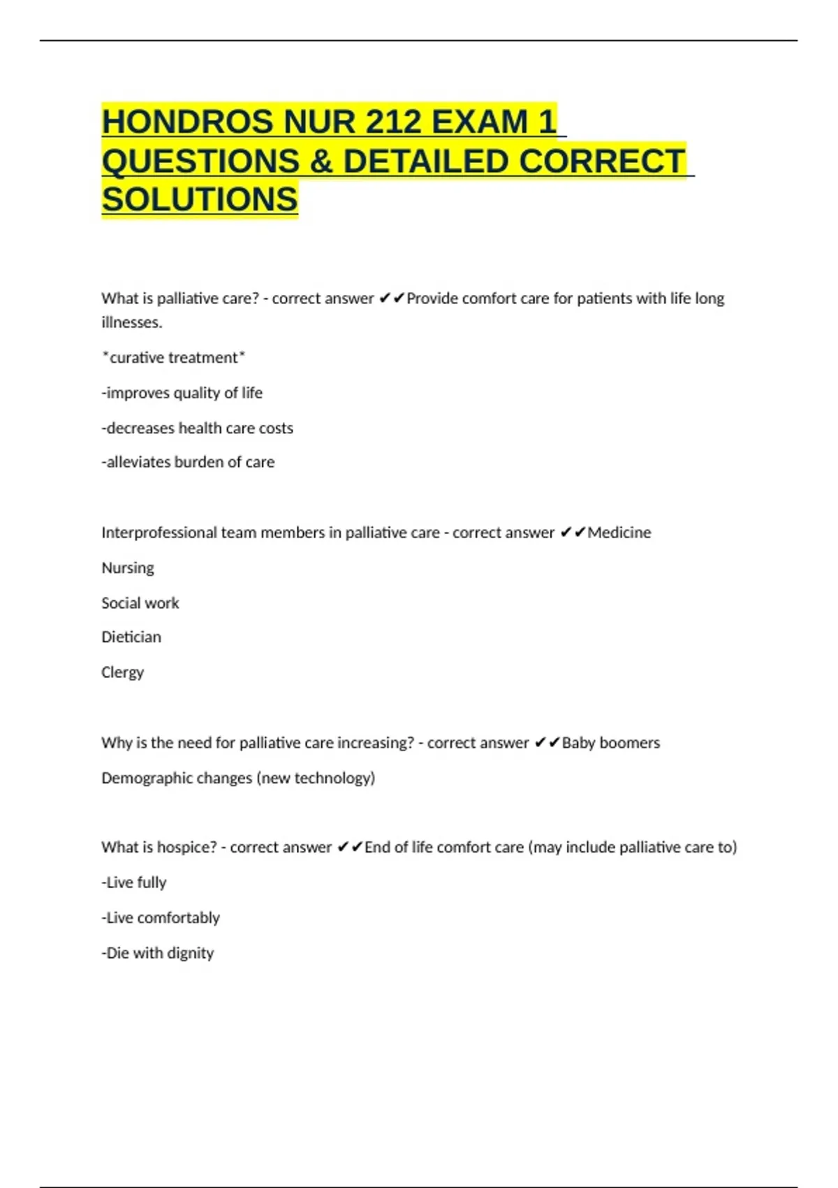 HONDROS NUR 212 EXAM 1 QUESTIONS & DETAILED CORRECT SOLUTIONS - Hondros ...
