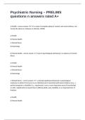 Psychiatric Nursing &ndash; PRELIMS questions n answers rated A&plus;