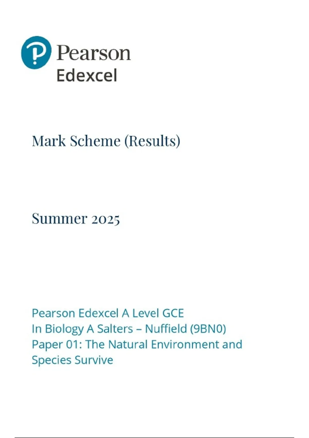 Pearson Edexcel Level 3 JUNE 2025 GCE Biology A Advanced PAPER 1/ 2/ 3 ...