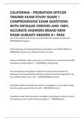 CALIFORNIA - PROBATION OFFICER TRAINEE EXAM STUDY GUIDE 1 COMPREHENSIVE EXAM QUESTIONS WITH DETAILED VERIFIED AND 100&percnt; ACCURATE ANSWERS BRAND NEW EXAM ALREADY GRADED A&plus; PASS