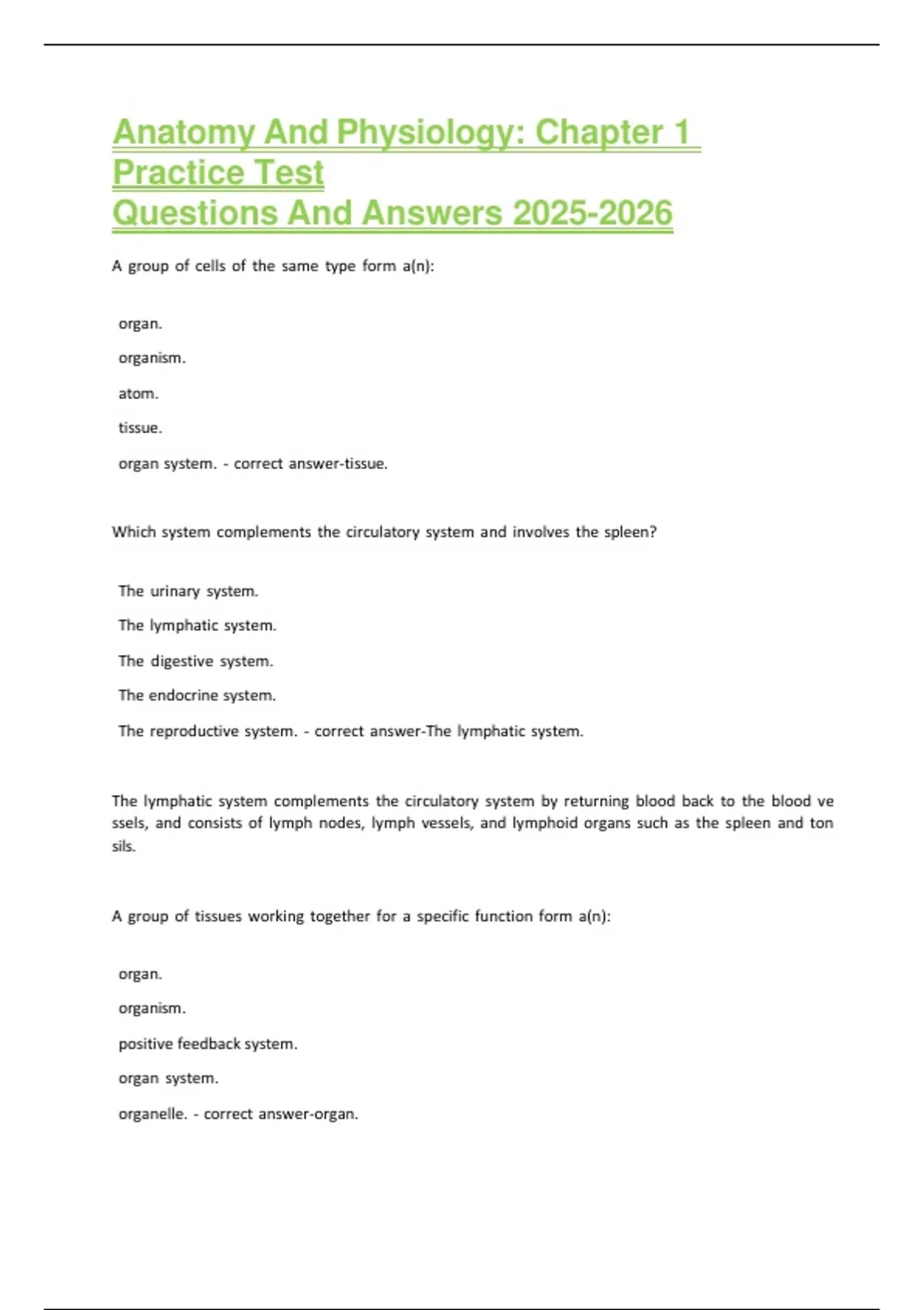 ANATOMY AND PHYSIOLOGY CHAPTER 1 PRACTICE TEST visual data 2