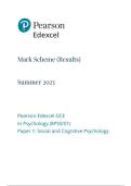 Pearson Edexcel  GCE In Psychology &lpar;8PSO&sol;01&rpar;Paper 1&colon;Social and Cognitive Psychology mark scheme june 2025