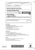 Pearson Edexcel level 3 GCE Psychology Advanced Subsidiary PAPER 2 Biological Psychological and learning Theories question paper june 2025  8PSO&sol;02