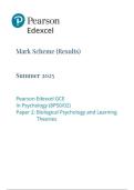 Pearson Edexcel GCE In Psychology &lpar;8PSO&sol;02&rpar; Paper 2&colon;Biological Psychological and Learning Theories  mark scheme june 2025