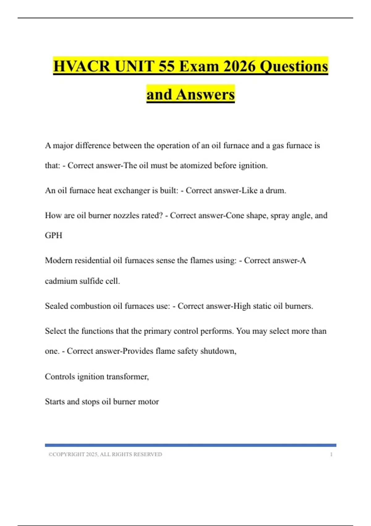 HVACR UNIT 55 Exam 2026 Questions and Answers - HVAC Certification ...