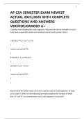 AP CSA SEMESTER EXAM NEWEST ACTUAL 2025&sol;2026 WITH COMPLETE QUESTIONS AND ANSWERS VERIFIED&sol;GRADED A&plus;