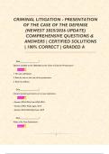   CRIMINAL LITIGATION - PRESENTATION OF THE CASE OF THE DEFENSE &lpar;NEWEST 2025&sol;2026 UPDATE&rpar;   COMPREHENSIVE QUESTIONS & ANSWERS &vert; CERTIFIED SOLUTIONS &vert; 100&percnt; CORRECT &vert; GRADED A   
