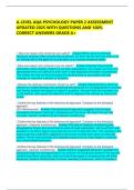 A-LEVEL AQA PSYCHOLOGY PAPER 2 ASSESSMENT UPDATED 2025 WITH QUESTIONS AND 100&percnt; CORRECT ANSWERS GRADE A&plus;