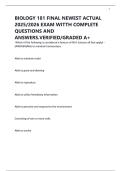 BIOLOGY 181 FINAL NEWEST ACTUAL 2025&sol;2026 EXAM WITTH COMPLETE QUESTIONS AND ANSWERS&period;VERIFIED&sol;GRADED A&plus;