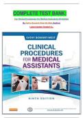 COMPLETE TEST BANK&colon; For Clinical Procedures For Medical Assistants 9th Edition By Kathy Bonewit-West Bs Med &lpar;Author&rpar; Latest Update Graded A&plus;&period;