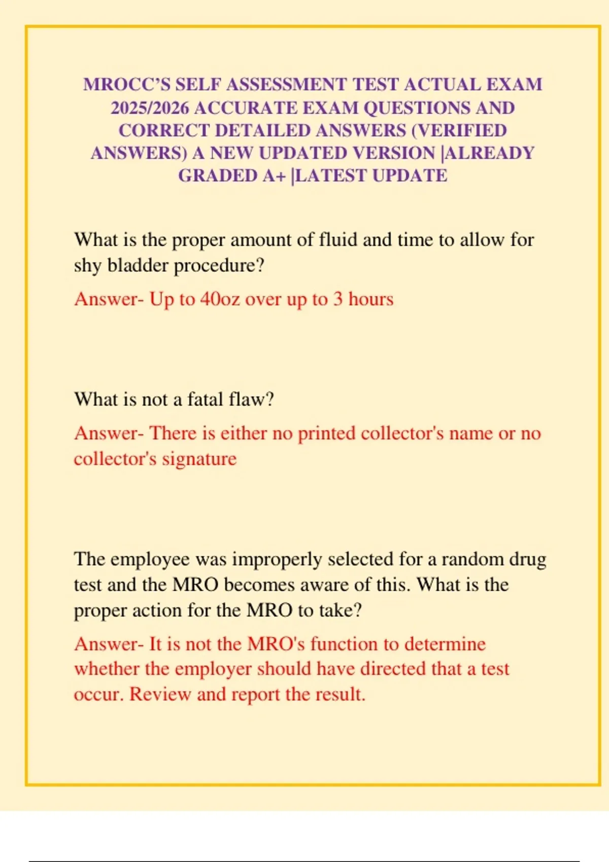 Mrocc MROCC’S SELF ASSESSMENT TEST ACTUAL EXAM 2025/2026 ACCURATE EXAM ...