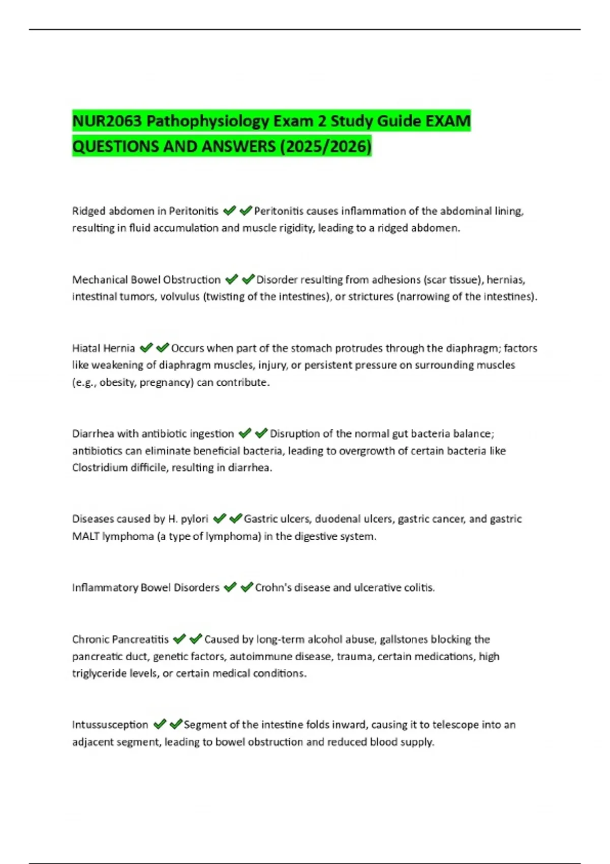 NUR2063 Pathophysiology Exam 2 Study Guide EXAM QUESTIONS AND ANSWERS ...