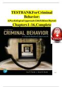 TEST BANK For Criminal Behavior&colon; A Psychological Approach 12th Edition &lpar;Bartol&rpar; Chapters 1 - 16&comma; Complete 