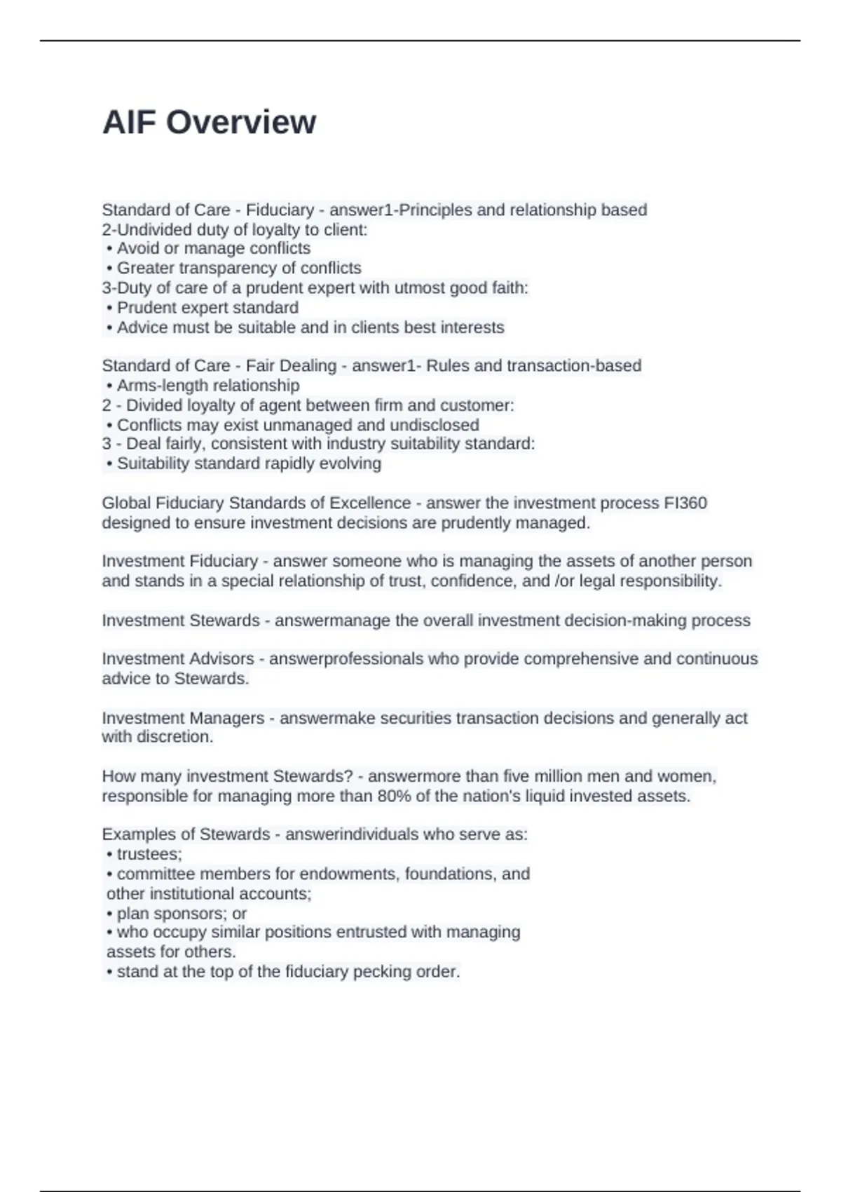 Aif Topic Examples AIF Overview Questions and Answers 2025 - AIF - Stuvia US